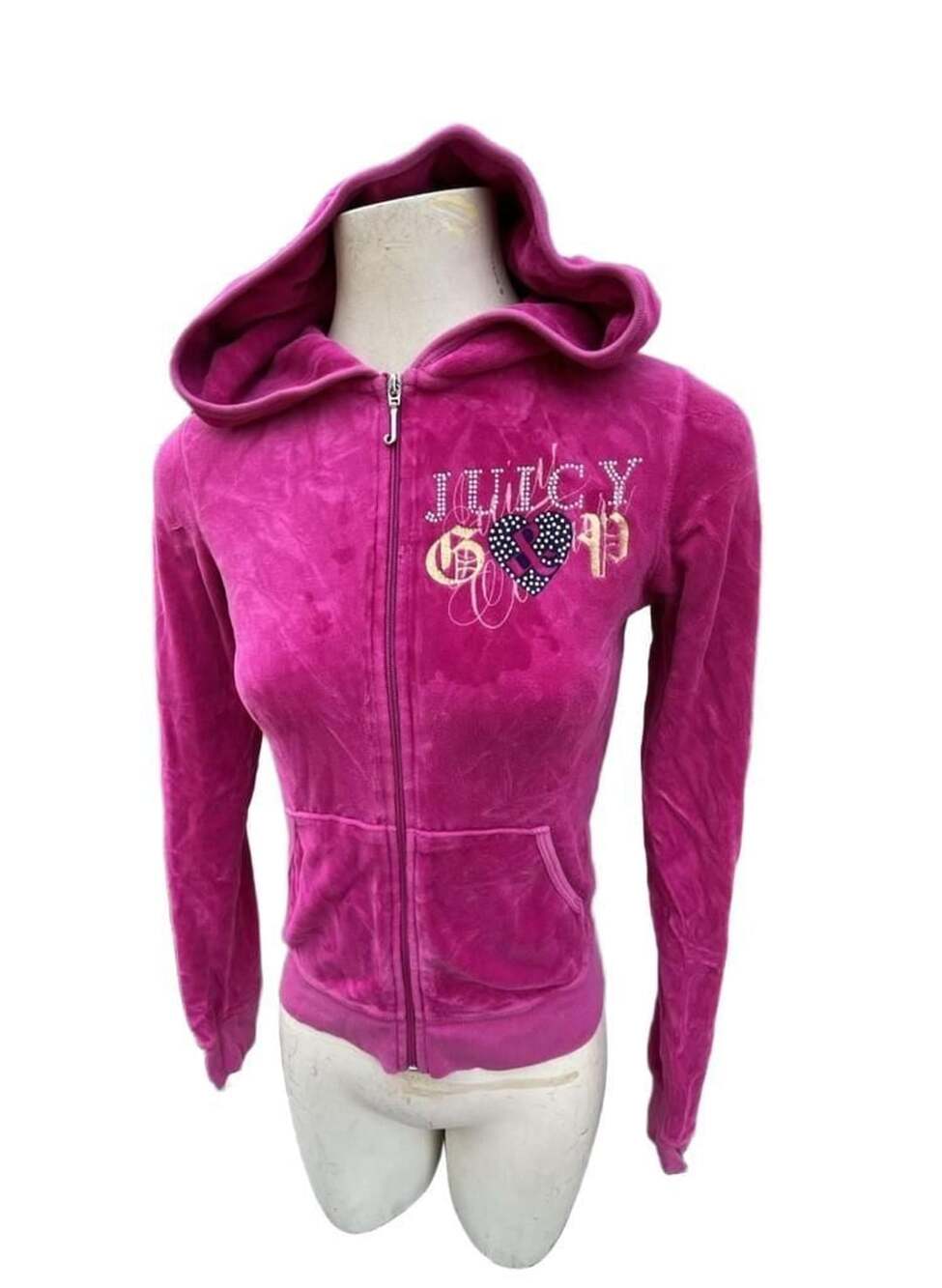 Juicy Couture Velour Zip-Up Hoodie Size S Hot Pink Rhinestone